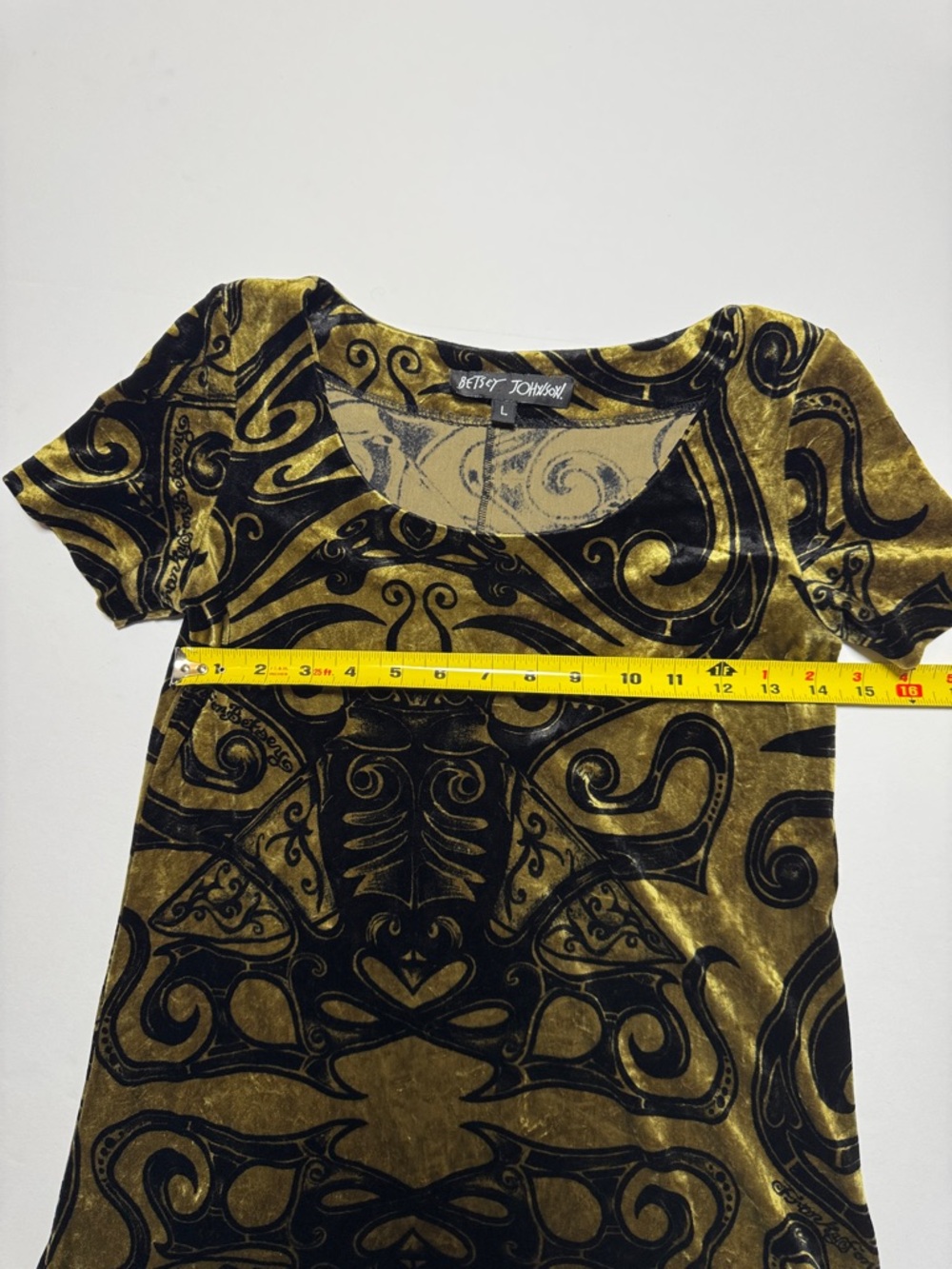 BETSEY JOHNSON Vintage 90's Velvet Frank for Betsey Tattoo Print A-Line Dress LG - Picture 6 of 12